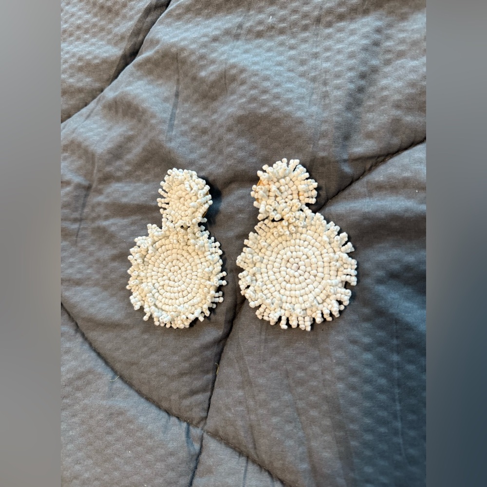 White Beaded Earrings - used - decent conditions